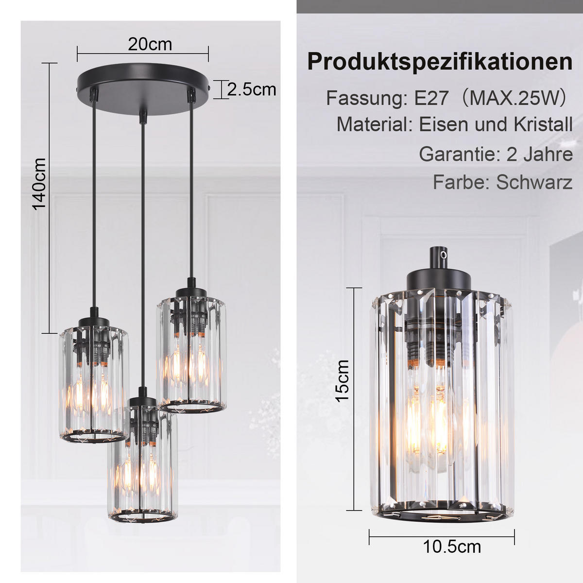 PENDELLEUCHTE Flamgard 20/10.5/140 cm - Schwarz, Metall (20/10.5/140cm) - ZMH