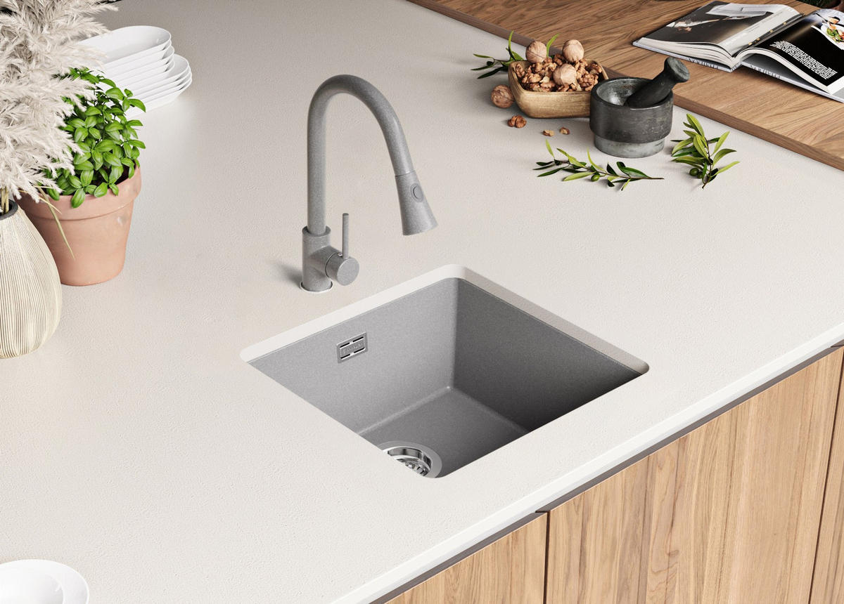 UNTERBAUSPÜLE GRANIT London, 2-er set Grau 46/47 cm 1 Becken + Ablauf-Set ab 50er Unterschrank - Chromfarben/Grau, Kunststoff (46/20/47cm) - Primagran