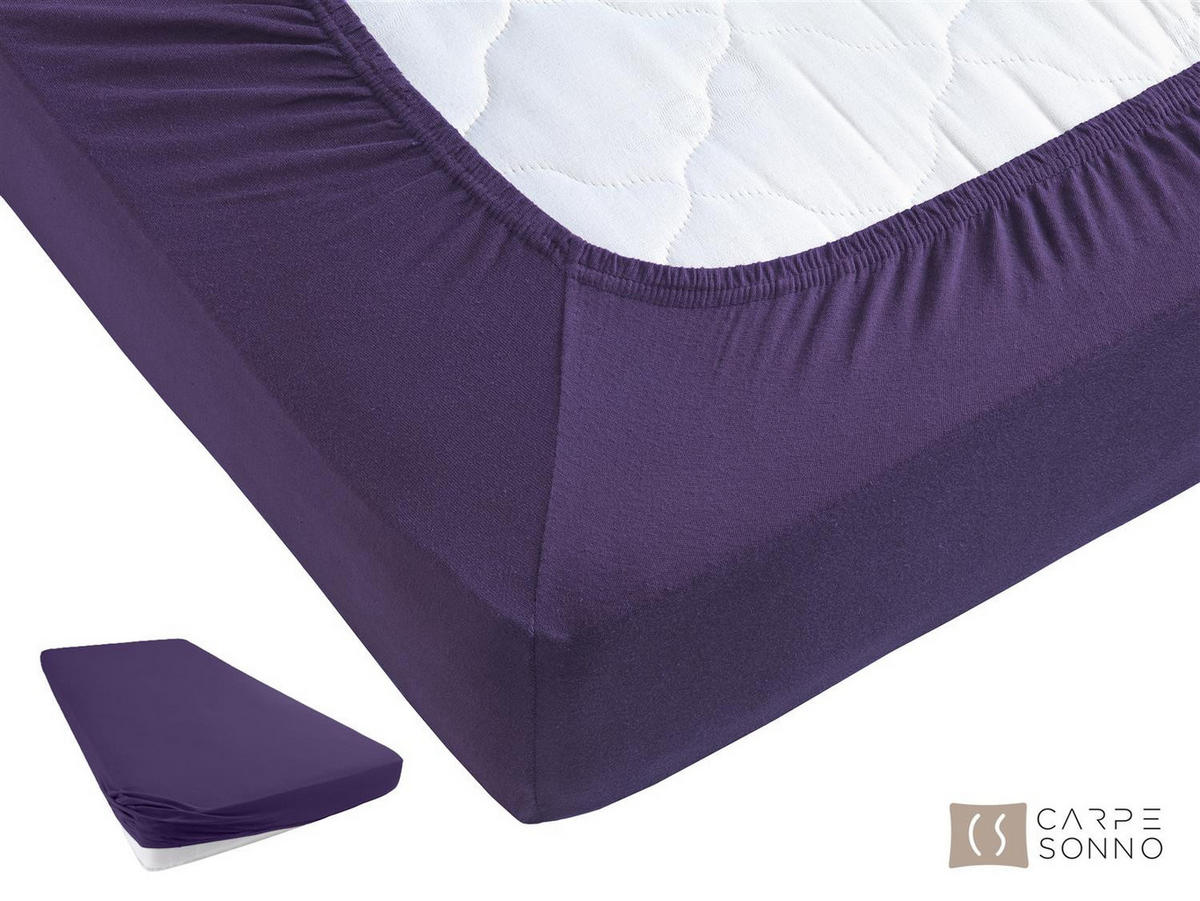 JERSEY-SPANNBETTLAKEN 180x200 cm aus 100% Baumwolle, Bettlaken Aubergine Uni - Lila, Textil (180/200cm) - Carpe Sonno