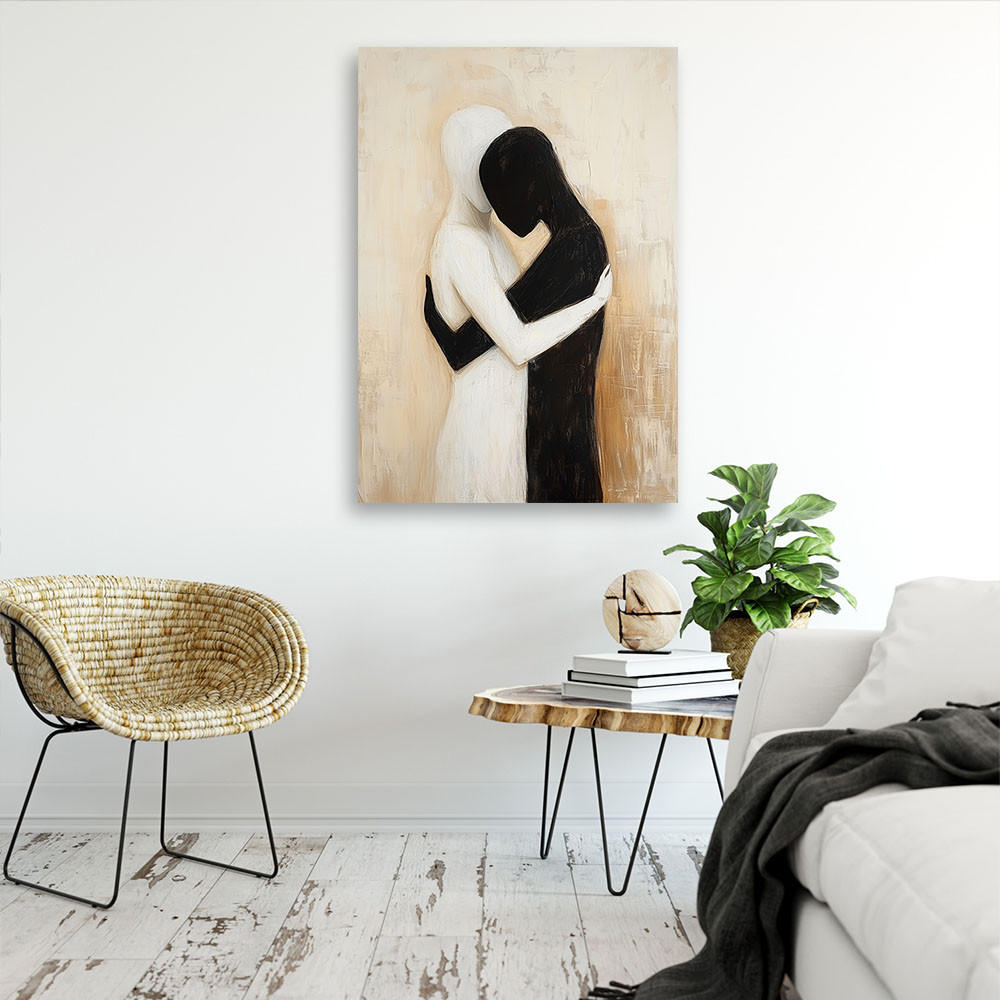 LEINWANDBILD Verliebtes Paar auf beigem Hintergrund 40x60cm - Schwarz, Textil (40/60cm) - Feeby