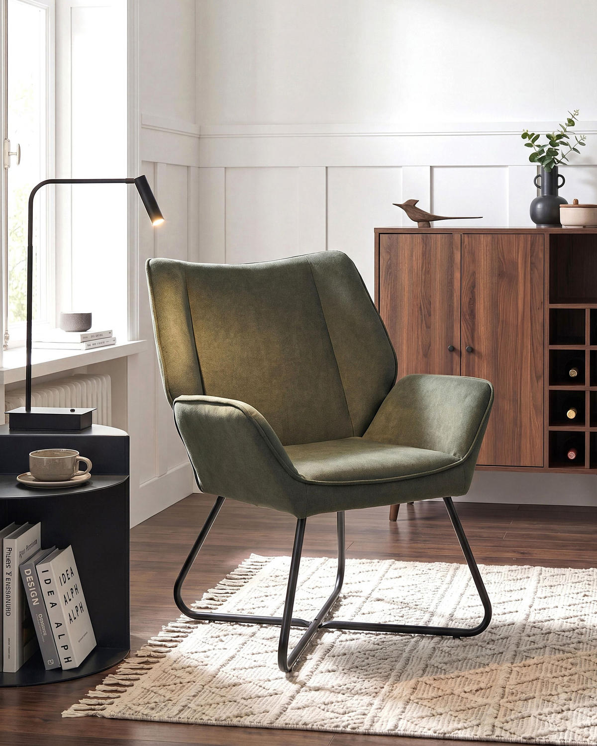 SESSEL Samtstoff Dunkelgrün Gressela - Schwarz/Grün, Textil (67/87/67cm) - Beliani