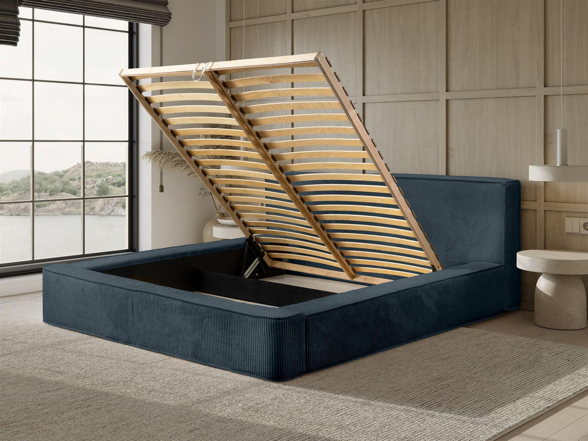 POLSTERBETT Modesto In Lincoln - Blau, Holzwerkstoff/Textil (180/200cm) - Fun Möbel