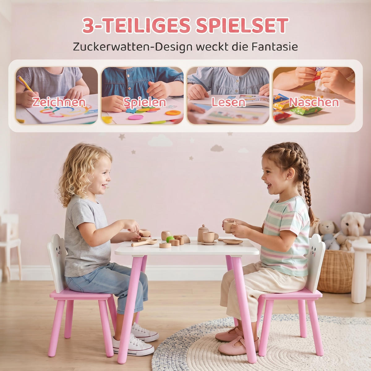 KINDERTISCHGRUPPE Rosa 60.0/60.0/44.0cm - Rosa, Holzwerkstoff (60/44/60cm)