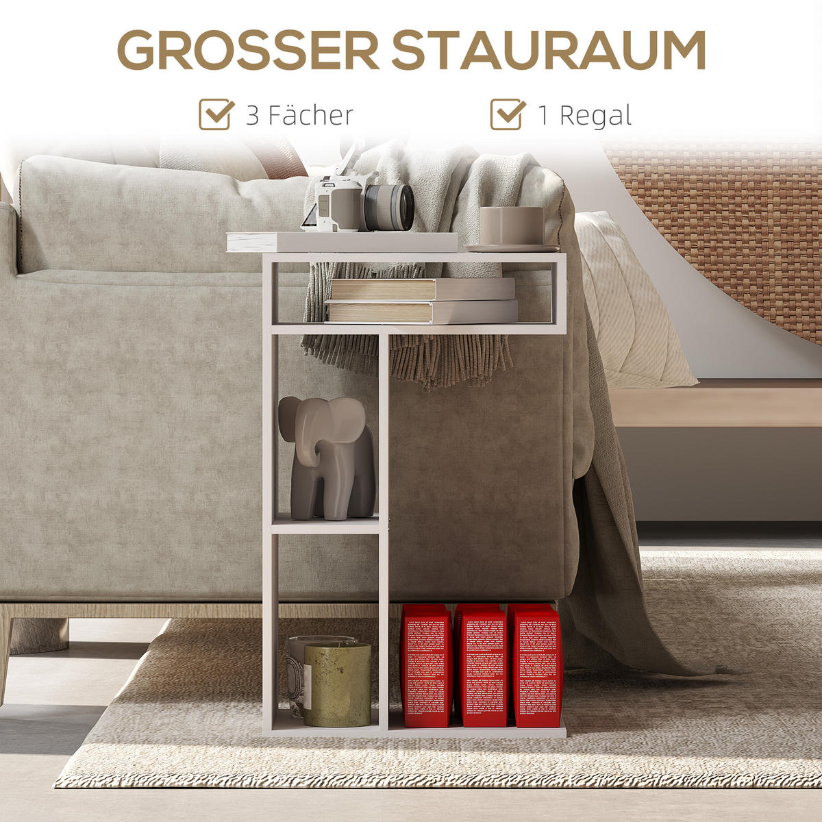 BEISTELLTISCH Couchtisch mit Rollen, Weiß - Weiß, Holzwerkstoff (30/40/69cm) - HOMCOM