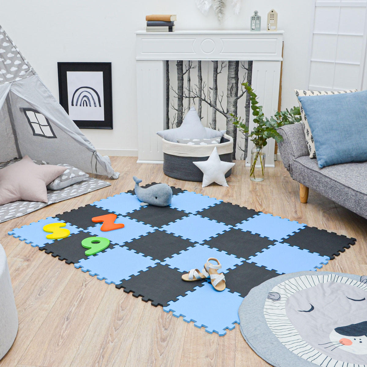 SPIELMATTE ab Null - 180/90 cm Puzzlematte Schwarz - Multicolor, Kunststoff (30/30cm) - Littletom