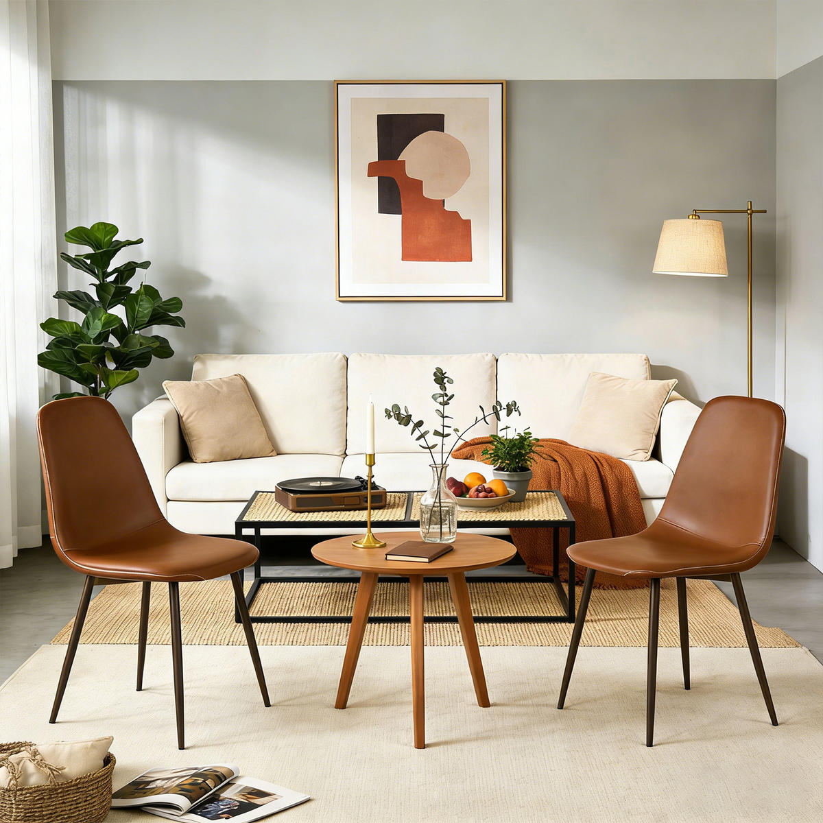 ESSZIMMERSTÜHLE 2er-Set, gepolstert, Kunstlederbezug, Braun - Braun, Metall (43/88/53cm) - Meubles Cosy