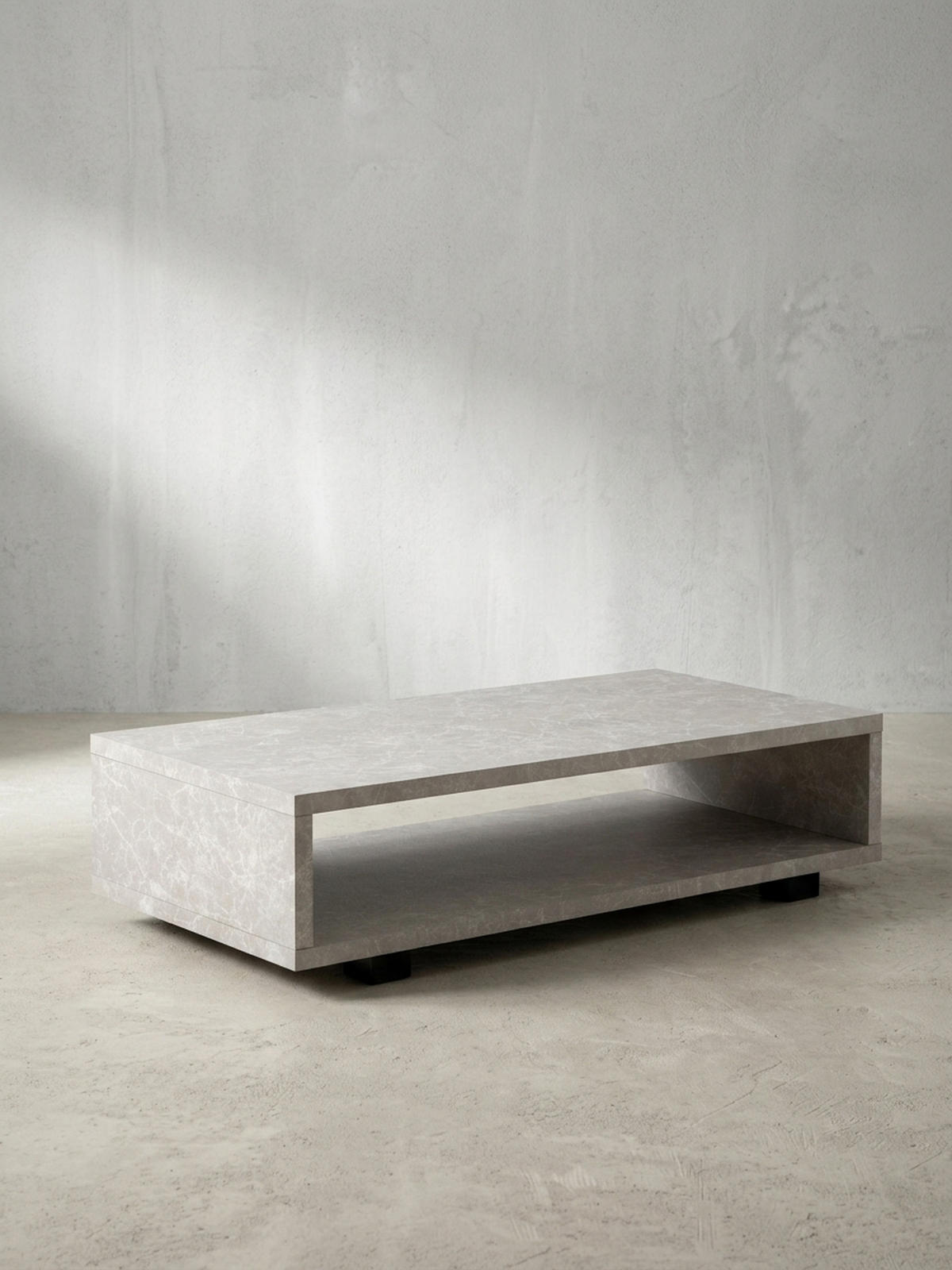 COUCHTISCH in Stein-Optik Modern mit Stauraum Rechteckig Schlicht, Beige 100x50x25 cm - Beige/Schwarz, Kunststoff (50/100/25cm) - KADIMA DESIGN