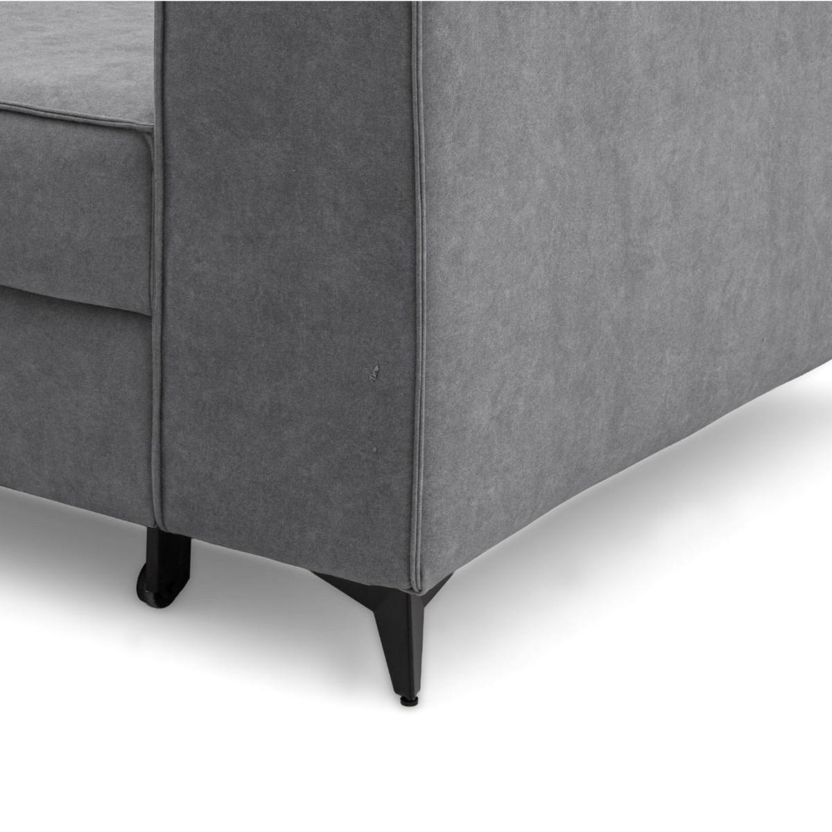 ECKSOFA PURE L Links mit Schlaffunktion 127x199 Velours Grau - Schwarz/Grau, Holz/Textil (281/204cm) - Muffo