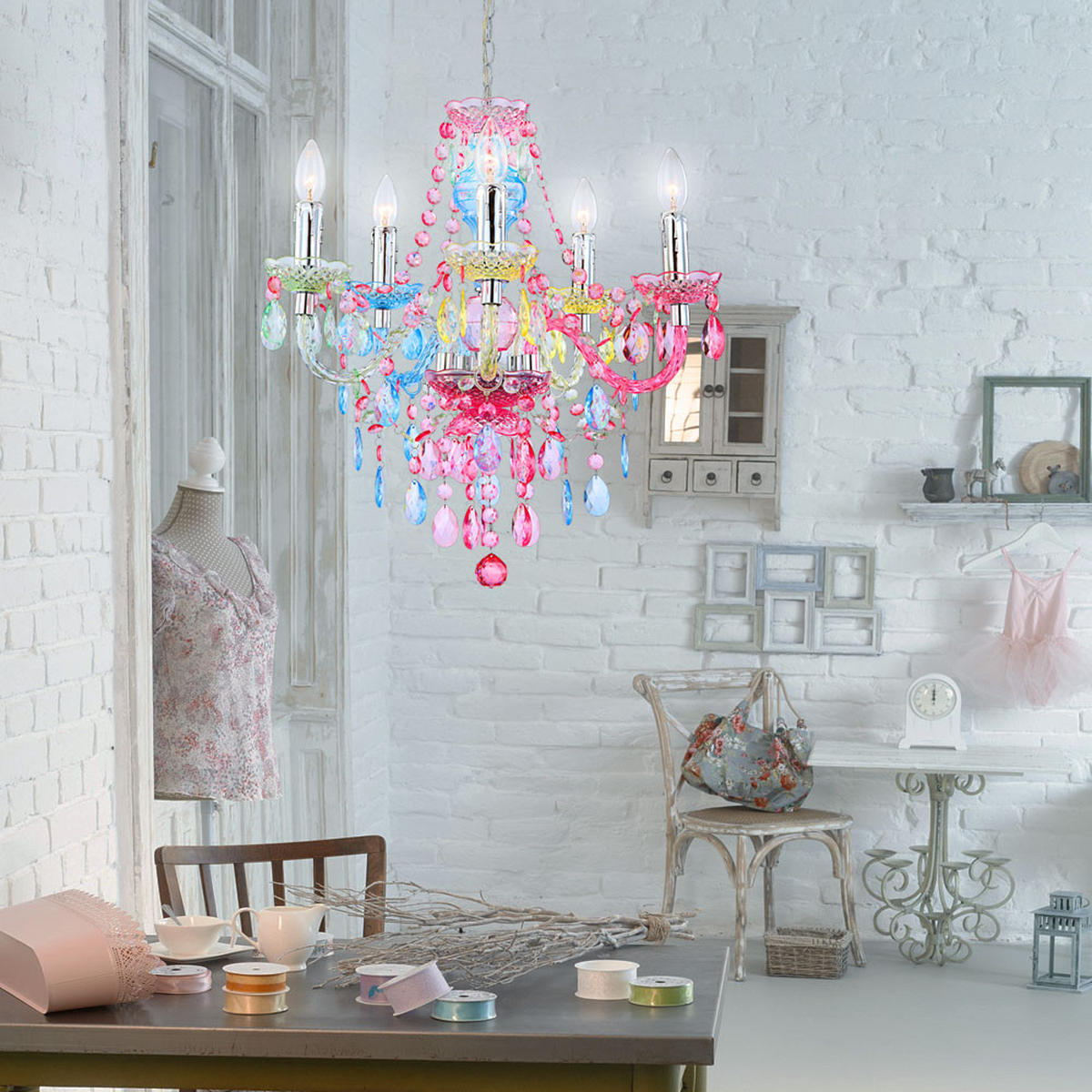 KRONLEUCHTER Metall Acryl Bunt - Multicolor, Metall (51/51/149cm) - Globo Lighting