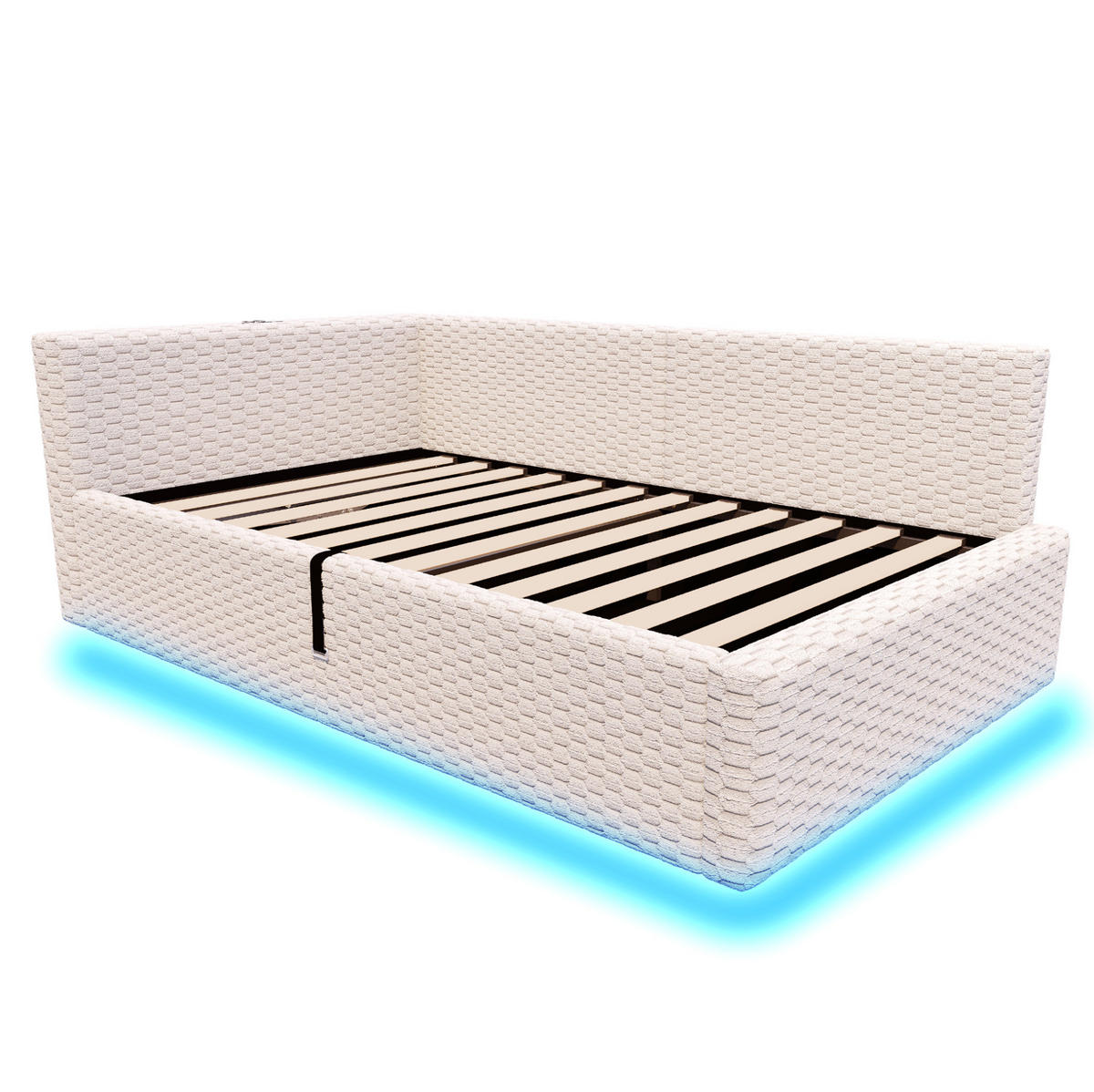 POLSTERBETT 90/200 cm aus Samt mit LED-Beleuchtung, Beige - Beige, Textil (90/200cm) - OKMYHOME