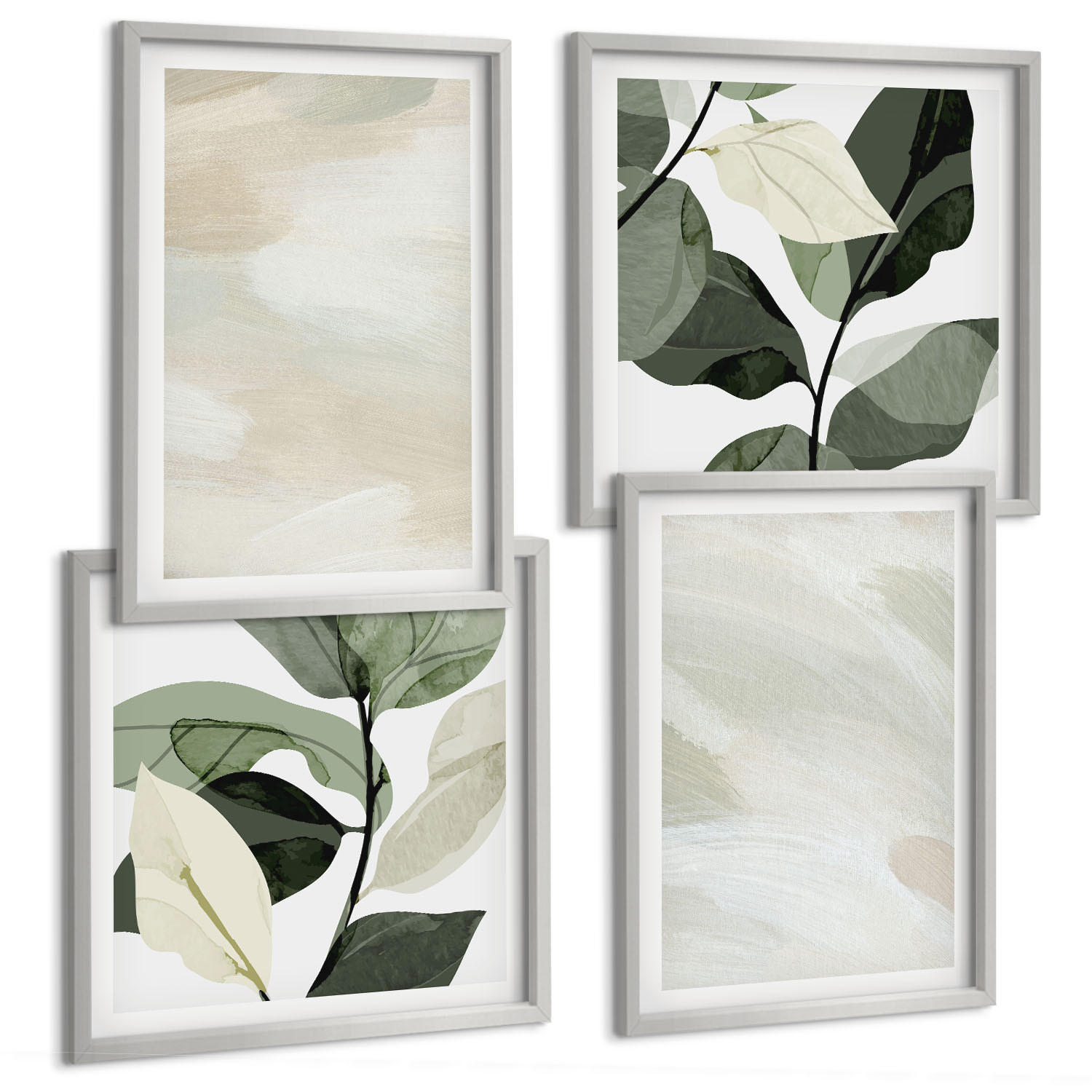 BILDER SET 4er Set - 50x50 cm & 40x60 cm Silberner Rahmen - Leuchtende, abstrakte Boho-Farben - Silberfarben, Kunststoff (50/50cm) - TULUP