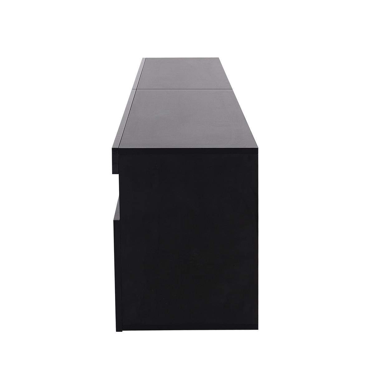 LOWBOARD TV-Schrank mit LED-Beleuchtung 3 Türen Hochglanzplatte Glaslaminat Schwarz 180/35/48 cm - Schwarz, Glas/Holzwerkstoff (180/45/35cm) - EVRYAE