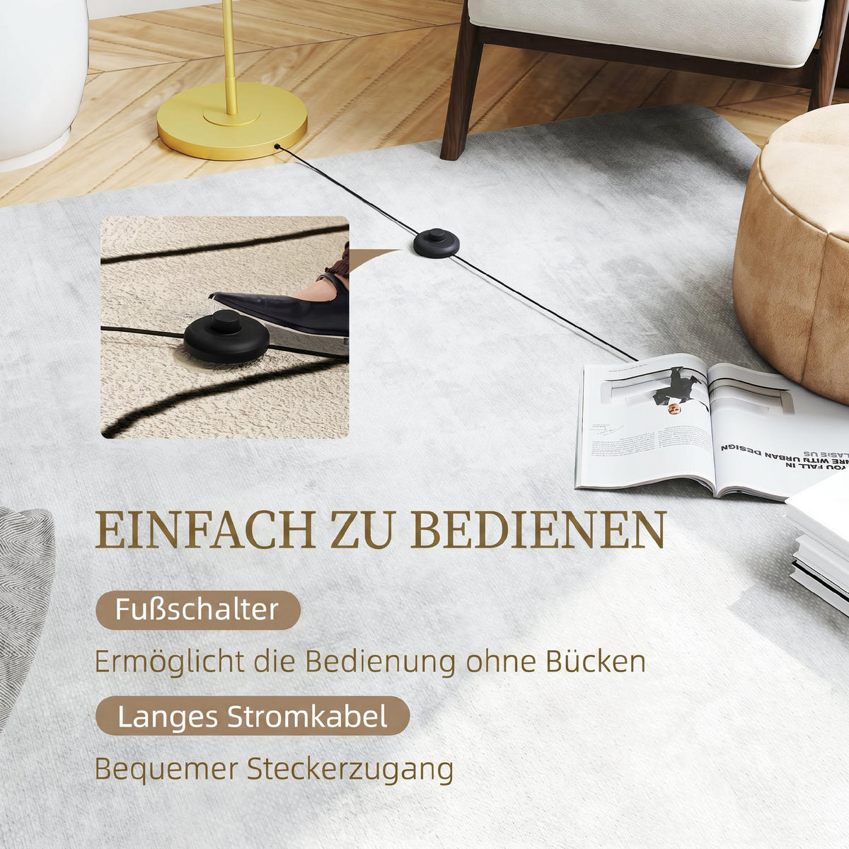 STEHLAMPE Stahl Gold - Weiß, Metall (64/38/163.5cm) - HOMCOM