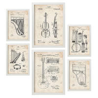 POSTER Set Mit 6 Plakaten Mit Saiteninstrument Patenten Im Vintage Stil A3 & A4 Weißer Rahmen - Weiß, Papier (29/3cm) - Nacnic