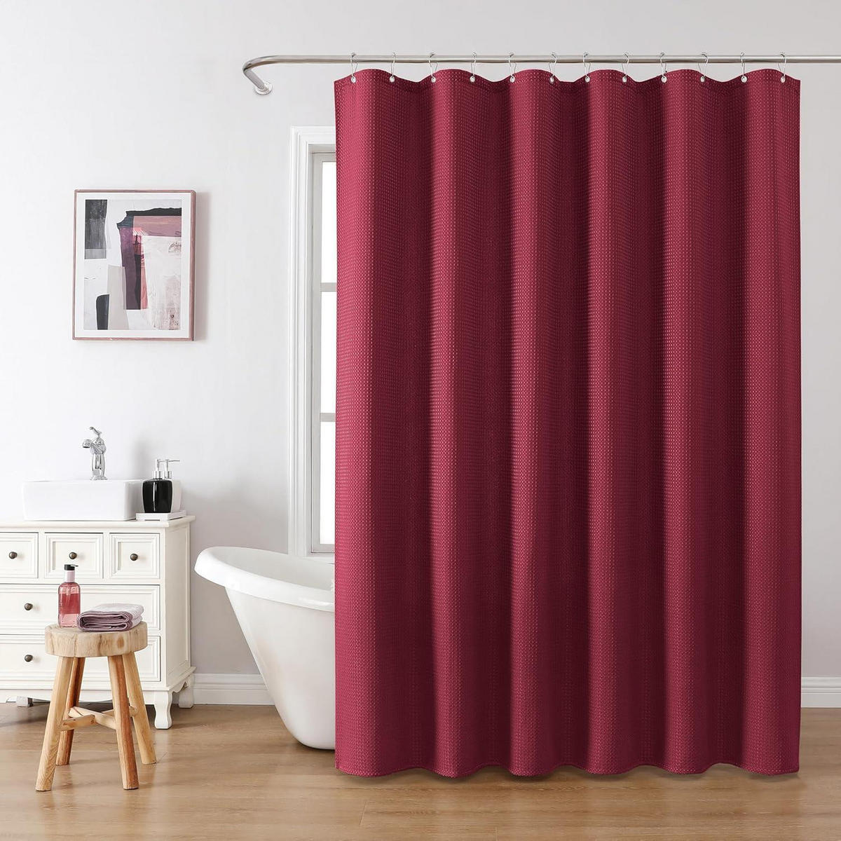 DUSCHVORHANG Waffelstoff Burgunderrot 182 x 214 cm - Bordeaux, Textil (182/214cm)