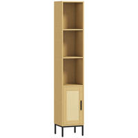 BADEZIMMERSCHRANK Spanplatte Stahl Naturholz - Schwarz/Naturfarben, Holzwerkstoff/Kunststoff (30/164/30cm) - HOMCOM