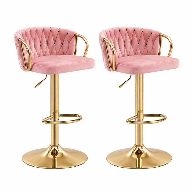 BARHOCKER höhenverstellbar 77-98 cm Samt Pink 2er-Set - Pink, Metall (49.5/98/50.51cm) - Meubliv
