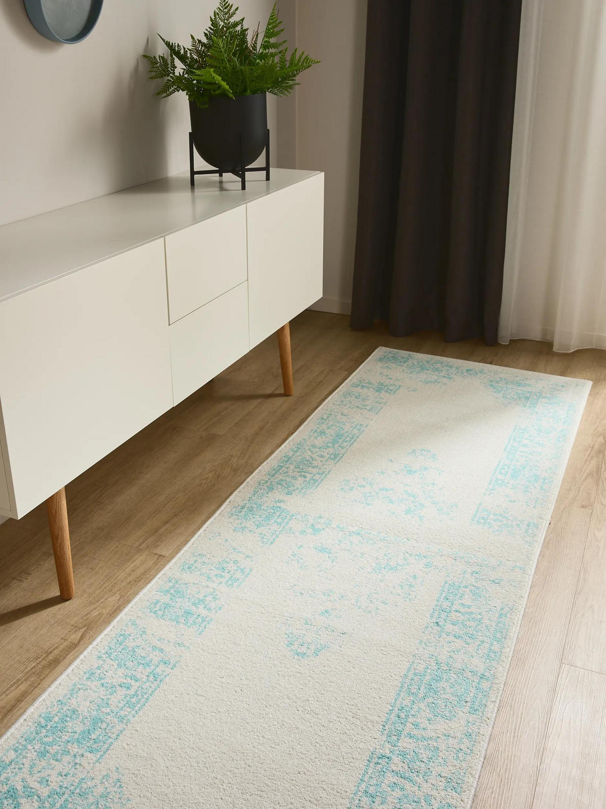 VINTAGELÄUFER Sia 80/240 cm - Türkis/Creme, Kunststoff (80/240cm) - benuta
