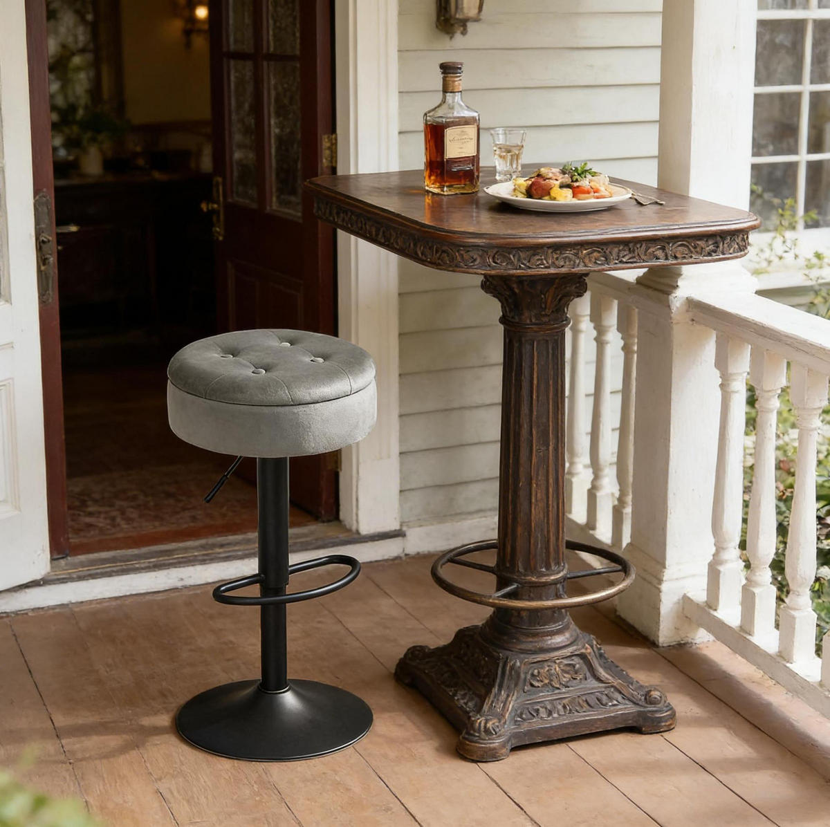 BARHOCKER höhenverstellbar 60,5–79,5 cm mit Stauraum, 360° drehbar, Hellgrau - Hellgrau, Metall (39/79.5/39cm) - MIVRAY