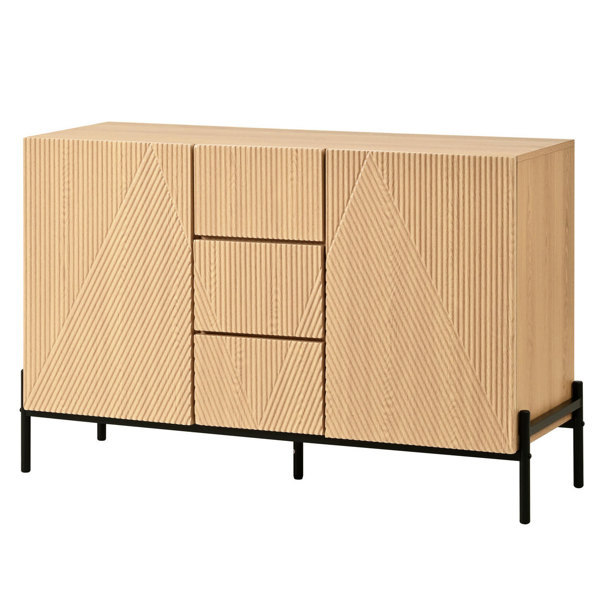 SIDEBOARD natur geometrisch 115cm 2 türen schubladen - Naturfarben, Holzwerkstoff (115.5/76/40cm) - Urban Meuble