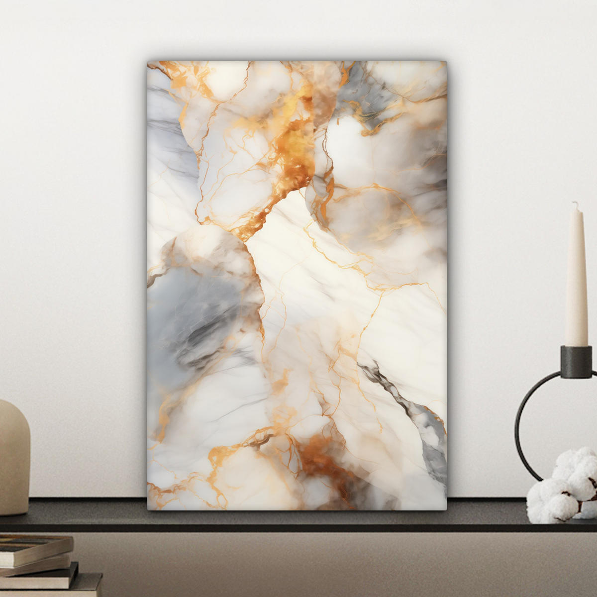 LEINWANDBILD Marmor - Grau - Gold Deko Wohnzimmer 20x30 cm - Weiß, Textil (20/30cm) - MuchoWow