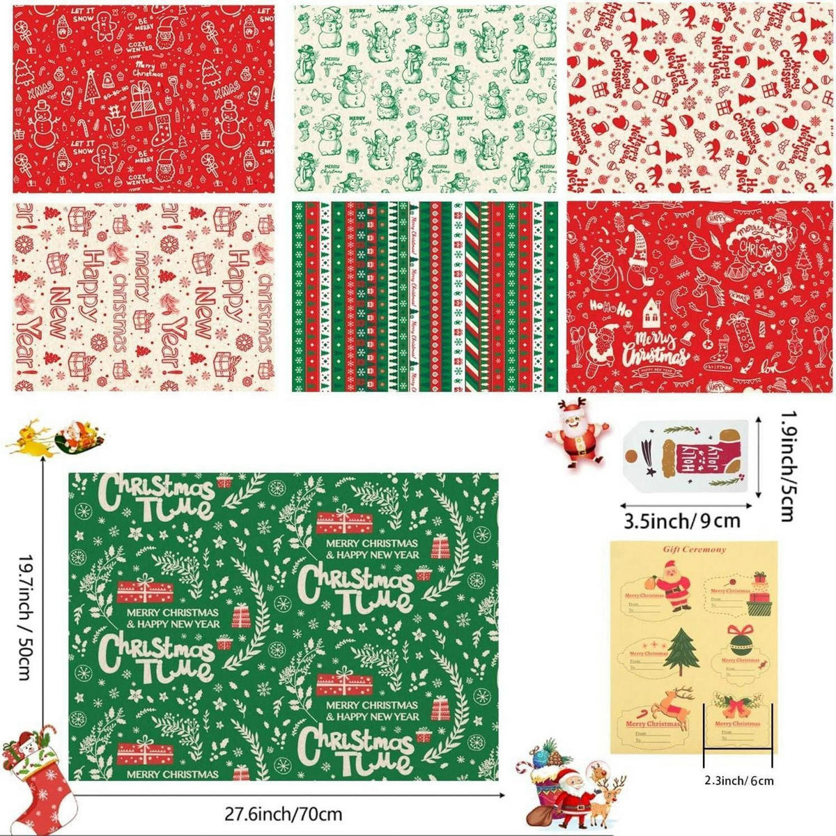 GESCHENKPAPIER Set Weihnachten 8 Blatt 70x50cm Kraft Rot Grün Bunt - Multicolor, Papier (50/1/70cm)
