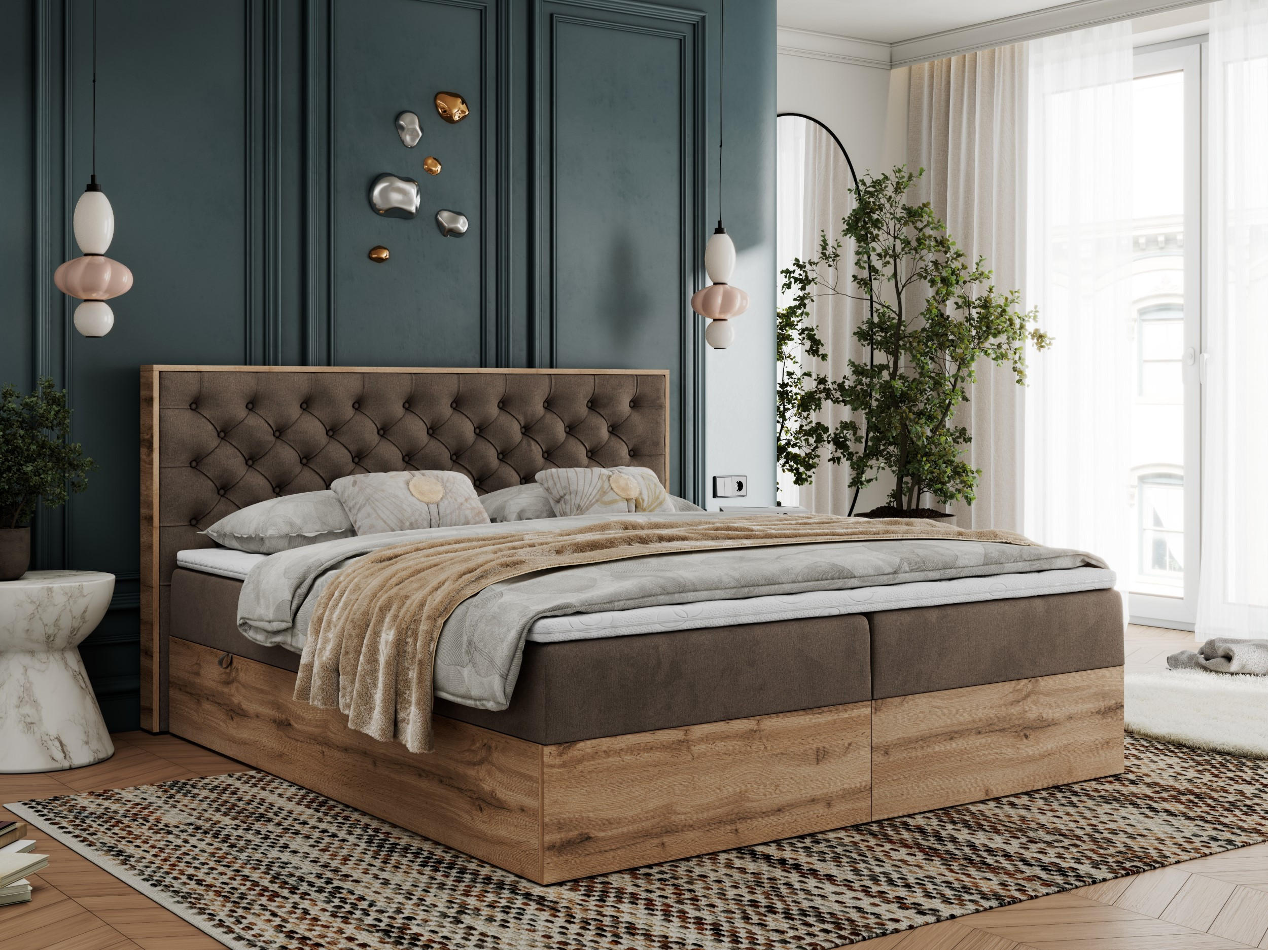 BOXBETT ALBERO 3 - 140/200 Braun Velvet - H3 - Braun, Holz/Textil (140/200cm) - MKS