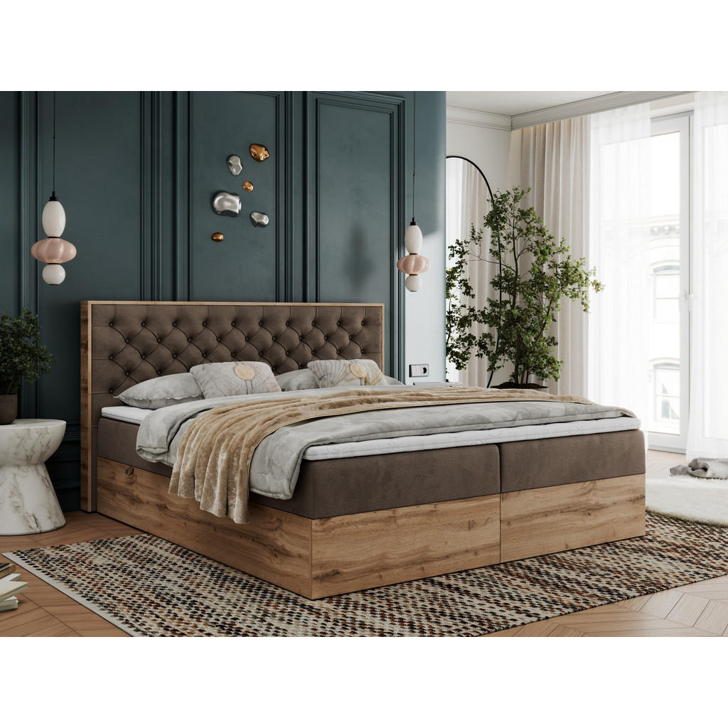 Thumbnail - MKS Boxbett, Braun, Textil, 2-Sitzer, H4, 7-Zonen, Rechteckig, 200x200 cm, Schlafzimmer, Betten, Boxspringbetten