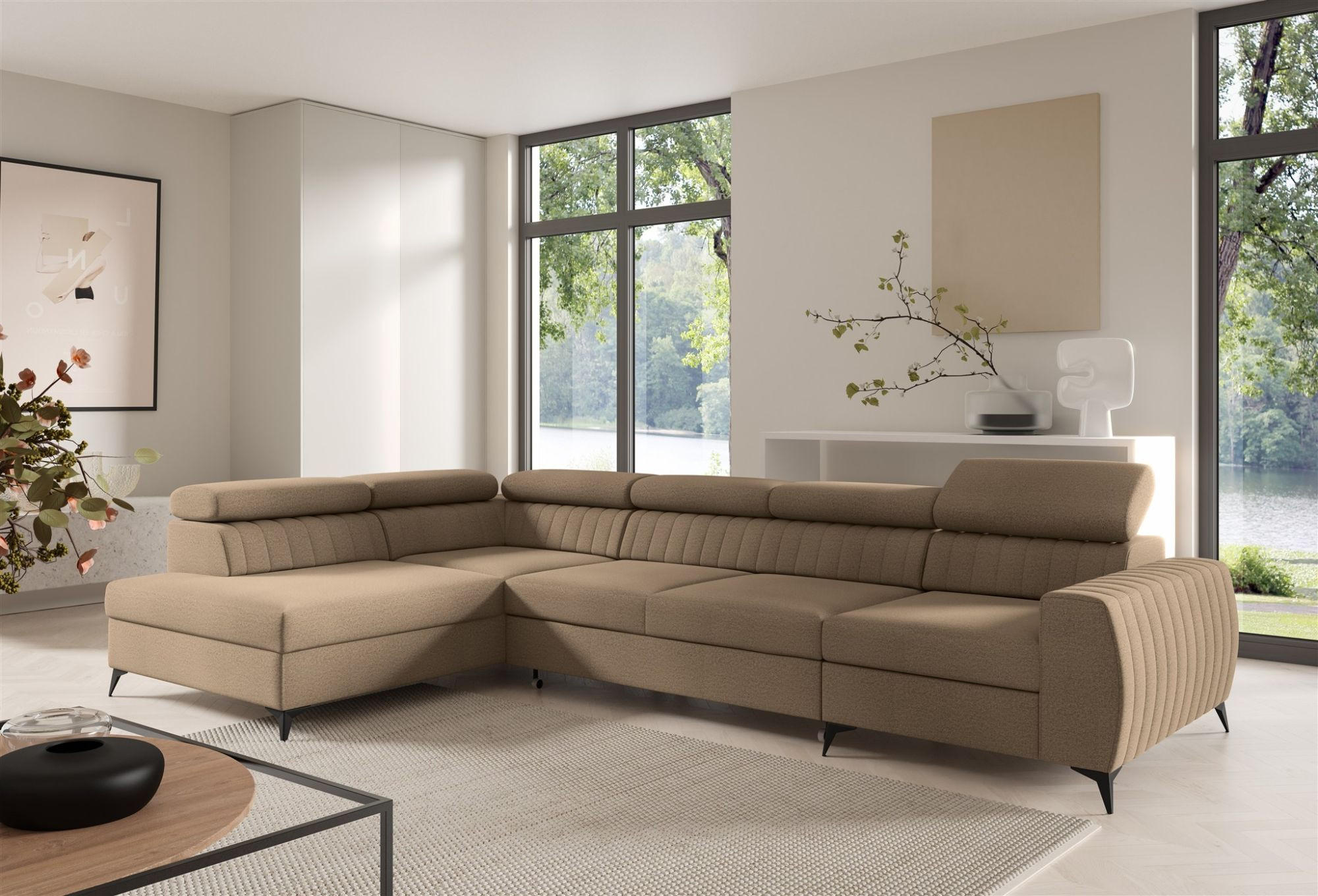 ECKSOFA Toronto Xl - Beige, Holzwerkstoff/Textil (340/200cm) - Fun Möbel