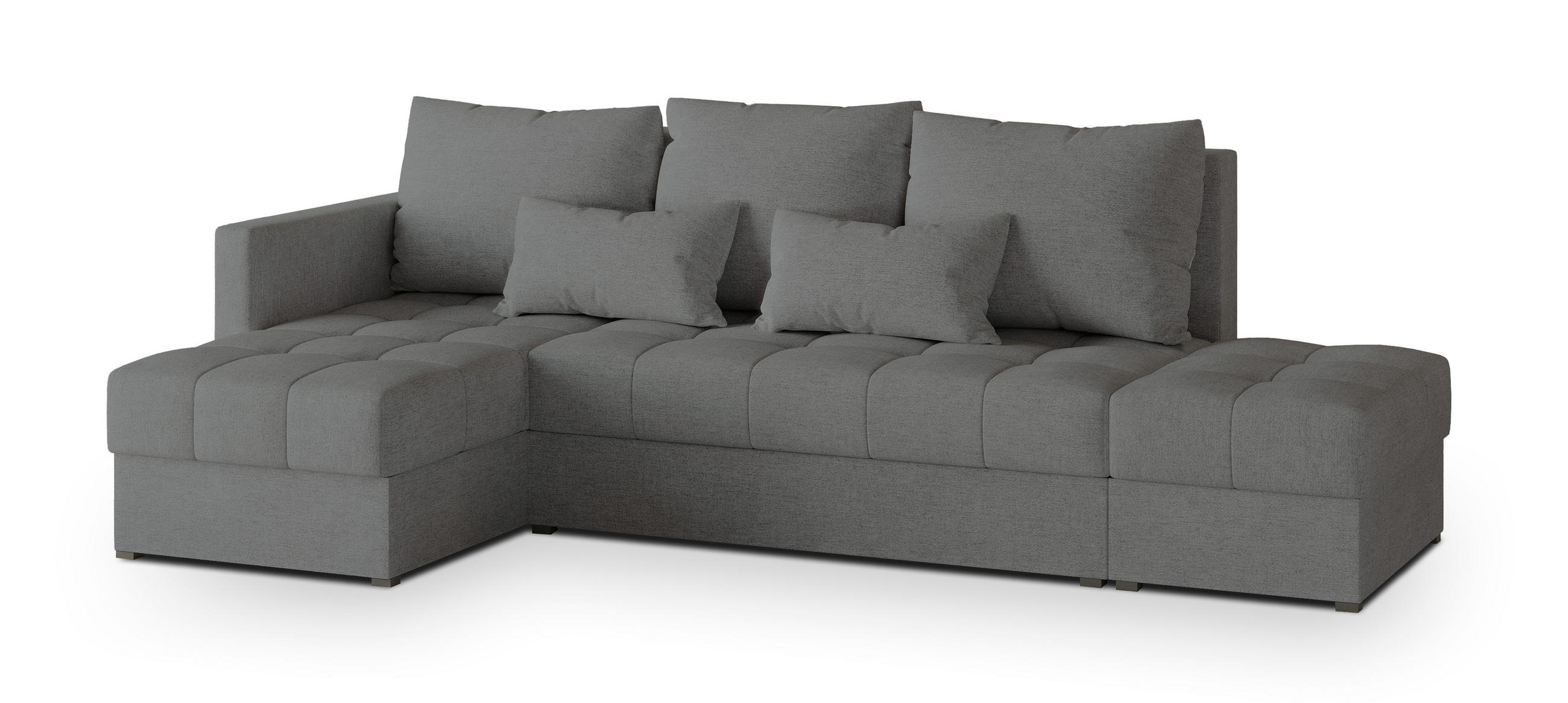 ECKSOFA LUMARI L-S Grau Plüsch-Stoff mit Schlaffunktion - Grau, Holz (262/143cm) - MASSENO