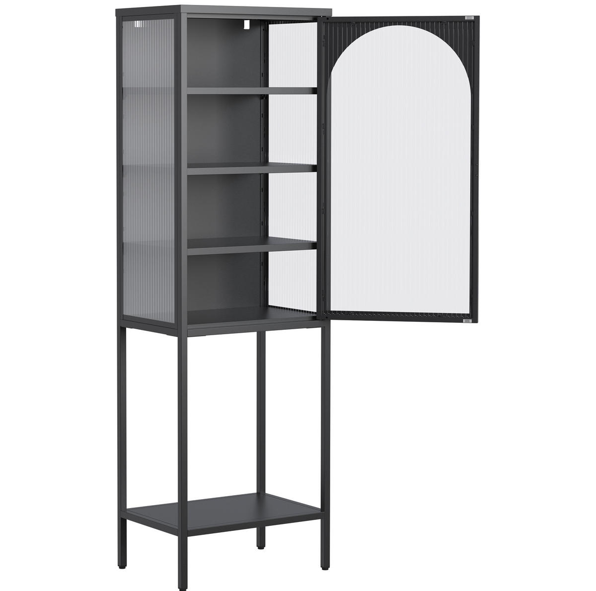 VITRINE 35/50/160 cm mit verstellbaren Einlegeböden, gewölbter Glastür und Kippsicherung, Schwarz - Schwarz, Glas (50/160/35cm) - Redom