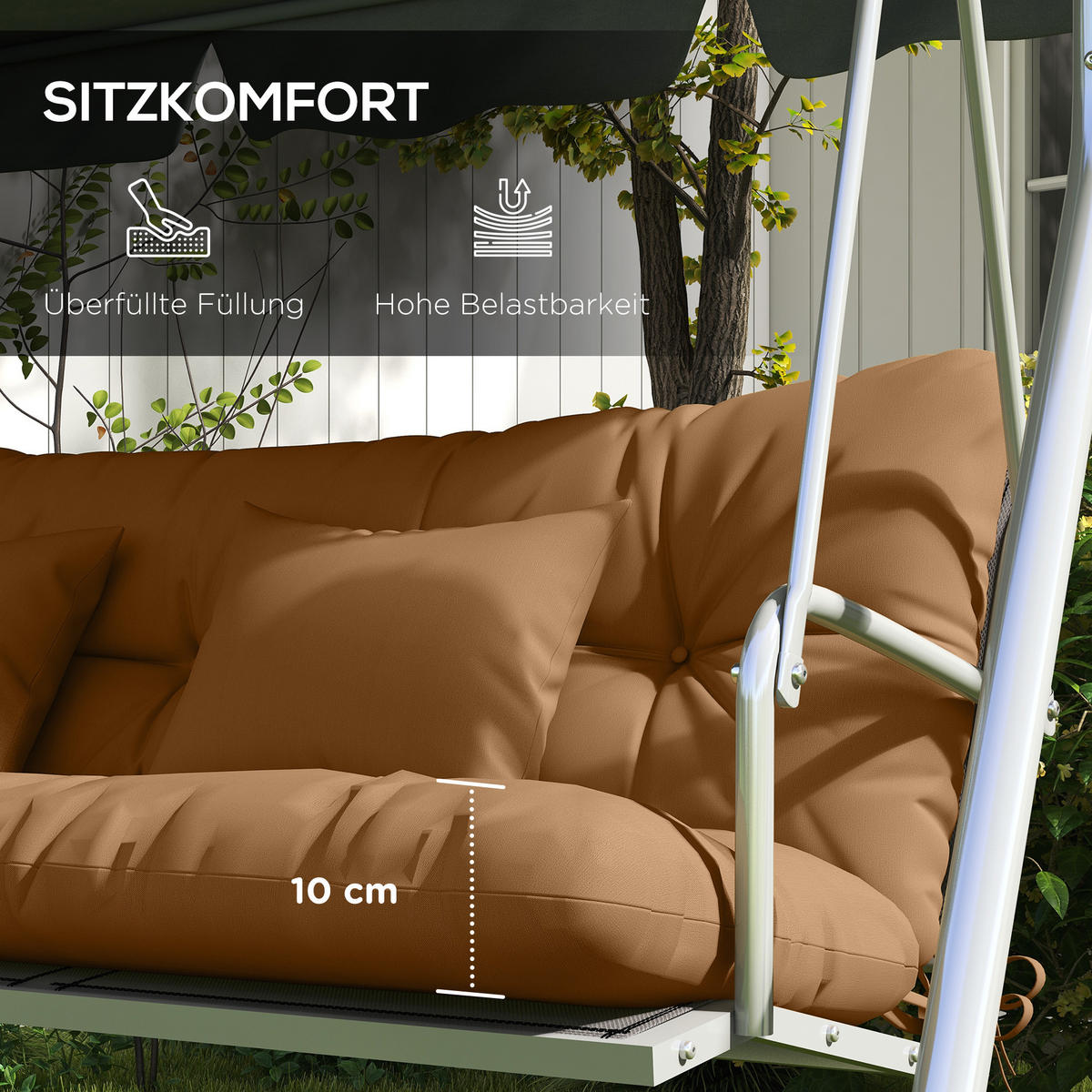 SADA 4 sedacích polštářů z polyesteru a PP bavlny, hnědá - hnědá, textil (50/12/150cm) - Outsunny