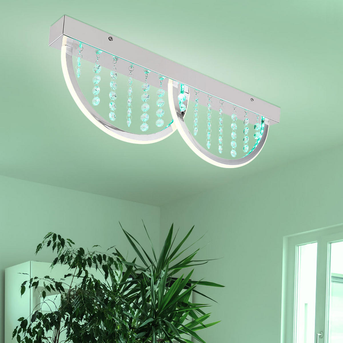 LED DECKENLEUCHTE Silber Kristalloptik Weiß - Silberfarben, Metall (60/6/20cm) - Globo Lighting