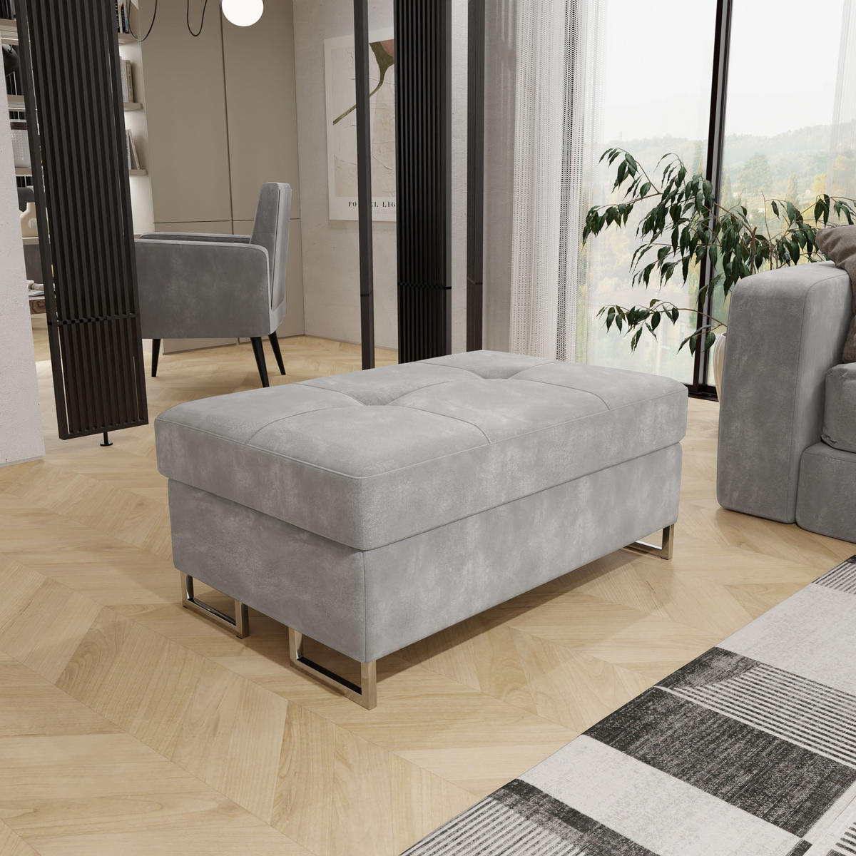 POLSTERHOCKER BARLET Hellgrau 100x60 cm - Hellgrau, Textil (100/41/60cm) - MASSENO