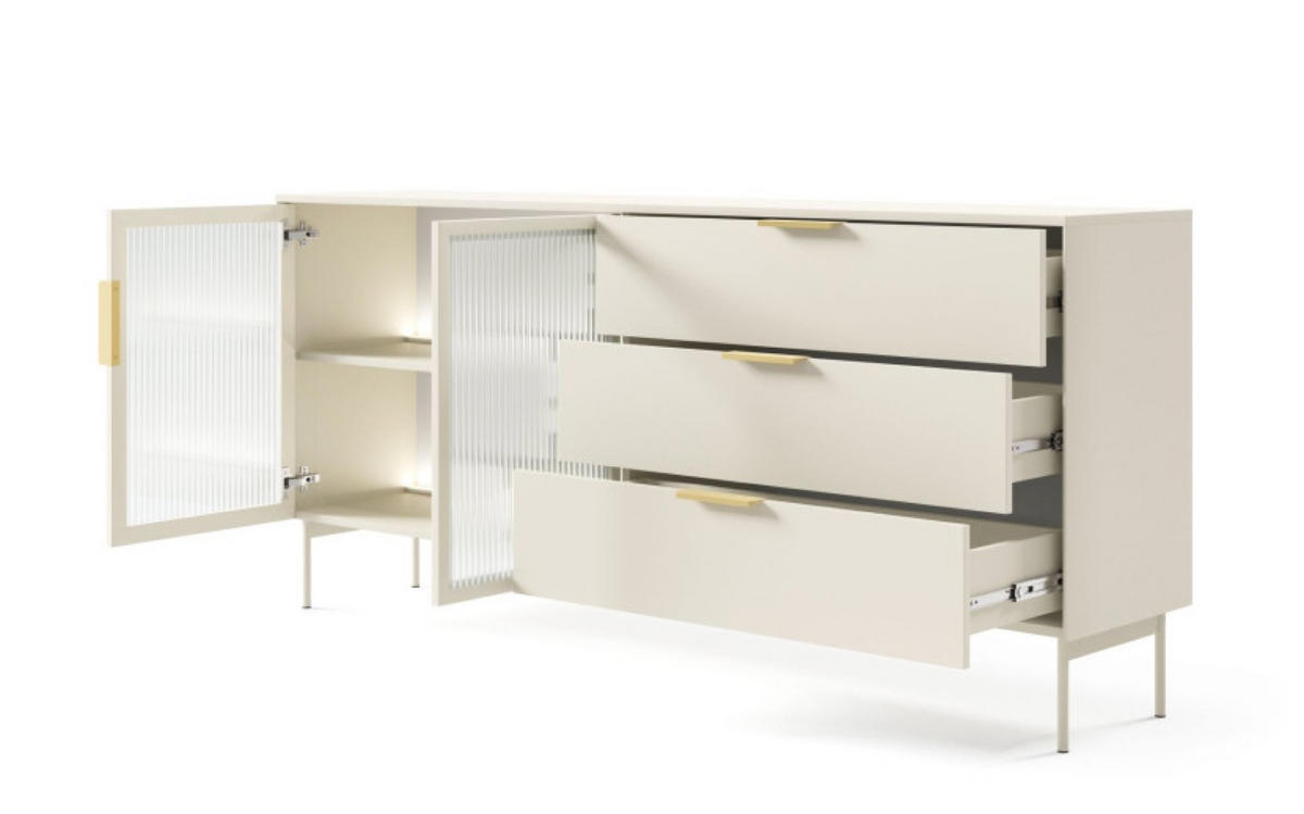KOMMODE Kaschmir LUMIN Regale Schubladen 2D3S LED - Beige, Holzwerkstoff (181.3/82.6/39.3cm) - Sepro Meble