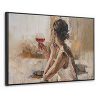 LEINWAND Bilder mit Rahmen - Ölgemälde - Frau - Wein - 150x100 - Hellbraun, Textil (150/100cm) - MuchoWow
