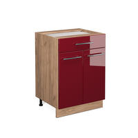 KÜCHENUNTERSCHRANK Fame-Line Bordeaux Hochglanz 60 cm mit Schublade ohne AP - Honigeiche/Bordeaux, Holzwerkstoff (60/82/51.6cm) - Vicco
