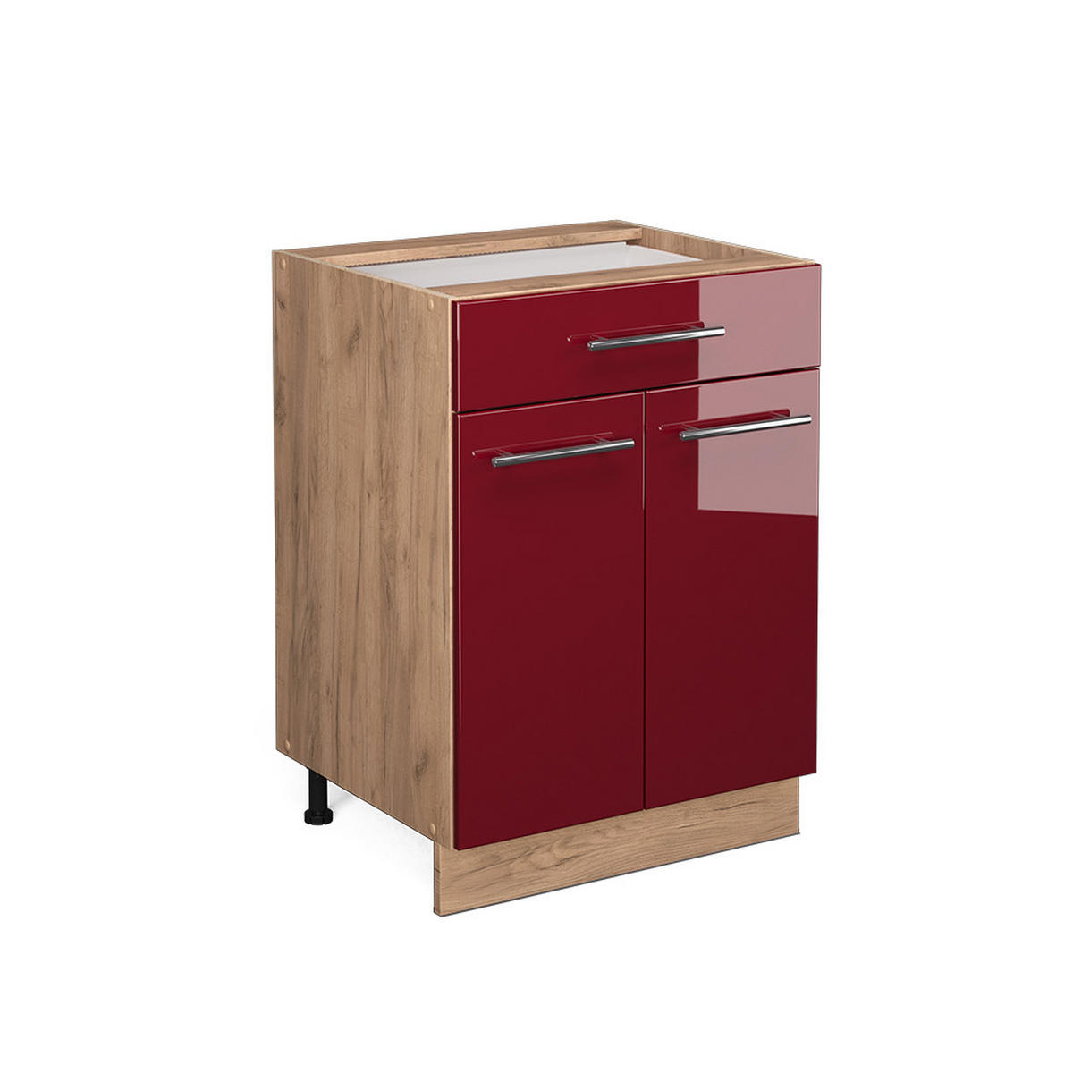 KÜCHENUNTERSCHRANK Fame-Line Bordeaux Hochglanz 60 cm mit Schublade ohne AP - Honigeiche/Bordeaux, Holzwerkstoff (60/82/51.6cm) - Vicco