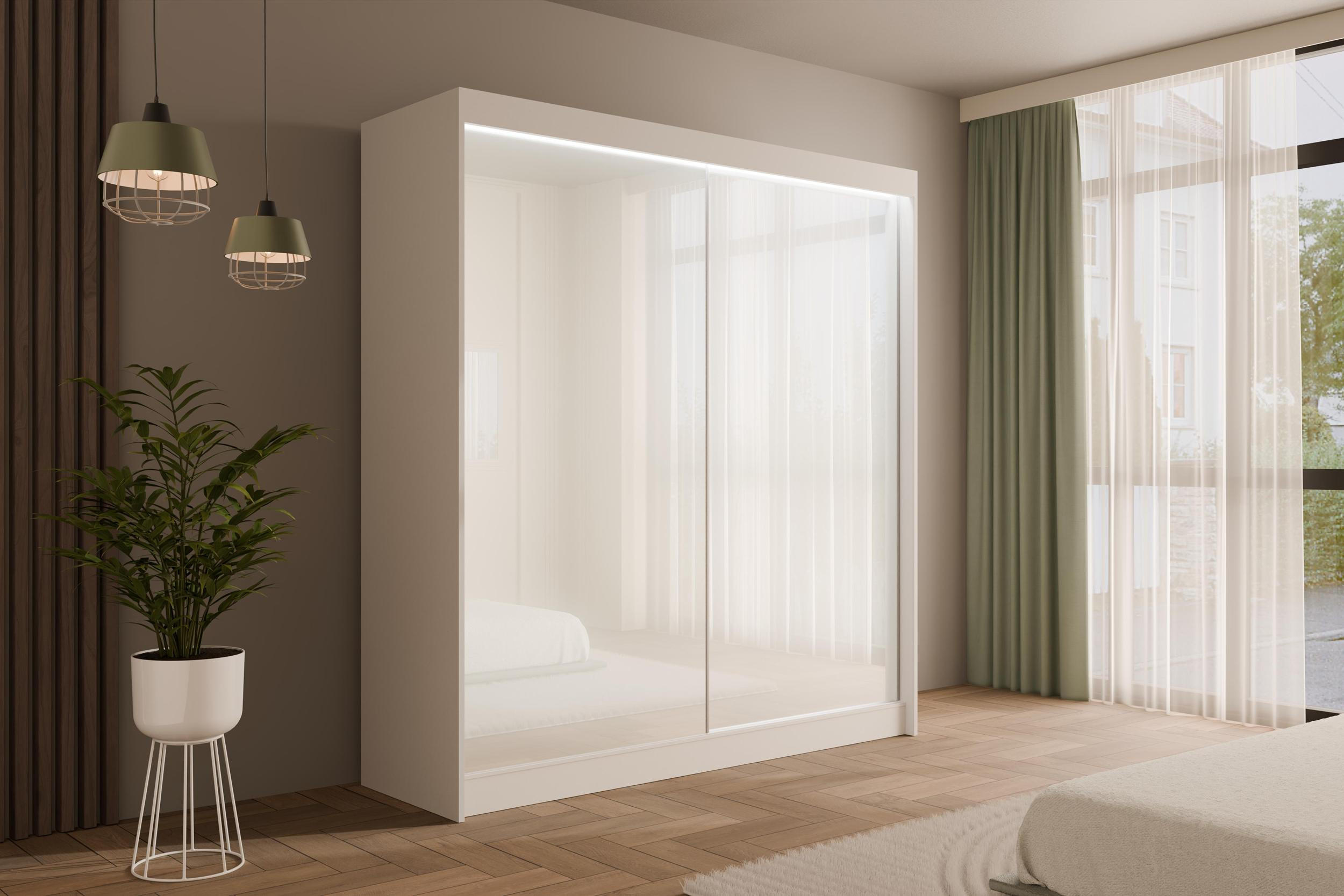 KLEIDERSCHRANK PEKA mit LED - 200 cm - Weiß - Weiß, Holzwerkstoff (200/215/61cm) - ALTDECOR