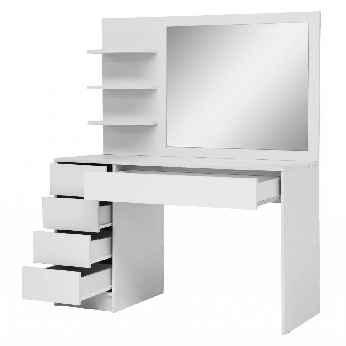 SCHMINKTISCH Malta mit 5 Schubladen, mit Spiegel, grifflos, Weiß - Weiß, Holzwerkstoff (120/145.5/57cm) - Beautysofa