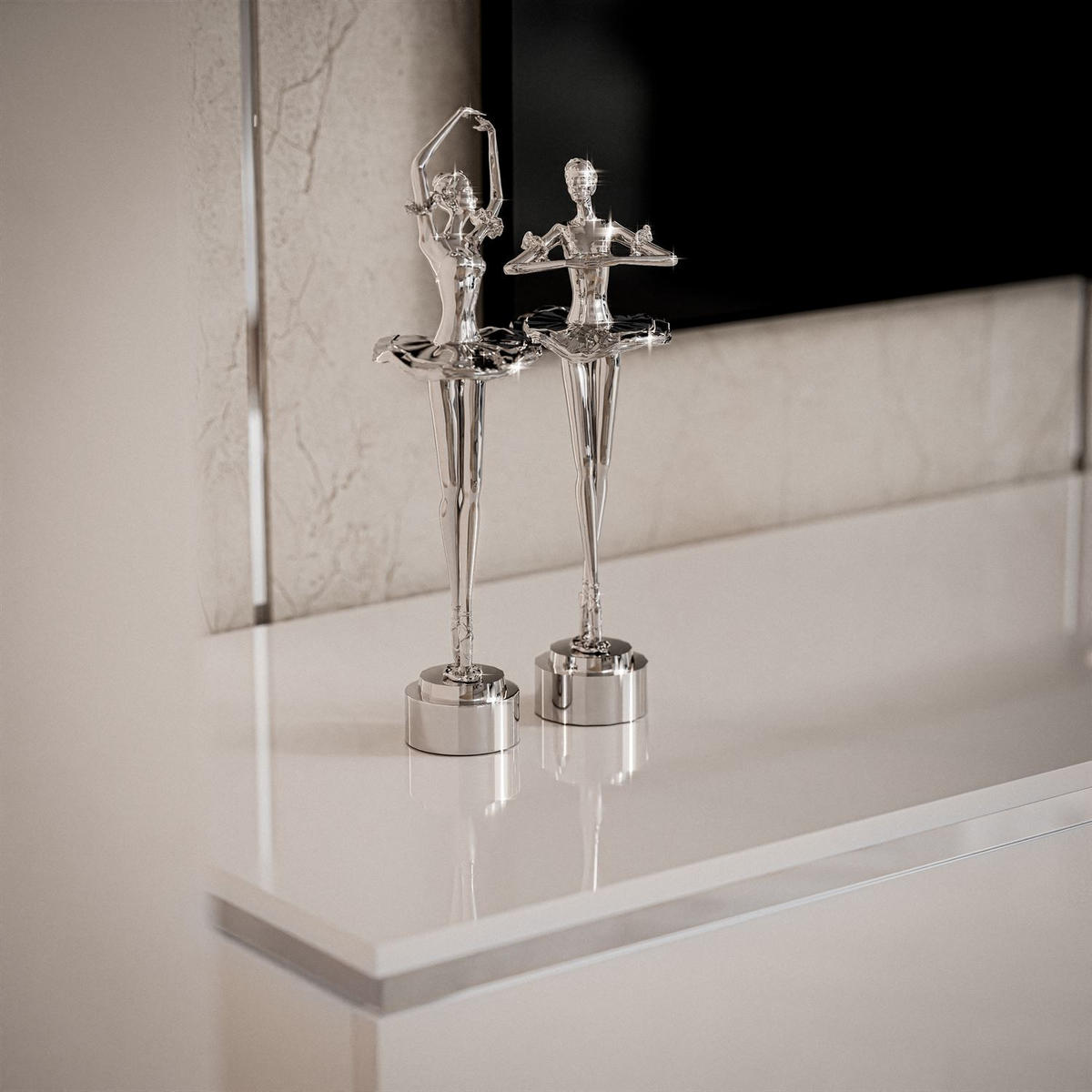 TV-SCHRANK AURORA SILVER 180 cm – gerade Chrombeine - Weiß Hochglanz, Holzwerkstoff (180/49.5/40cm) - Lookway