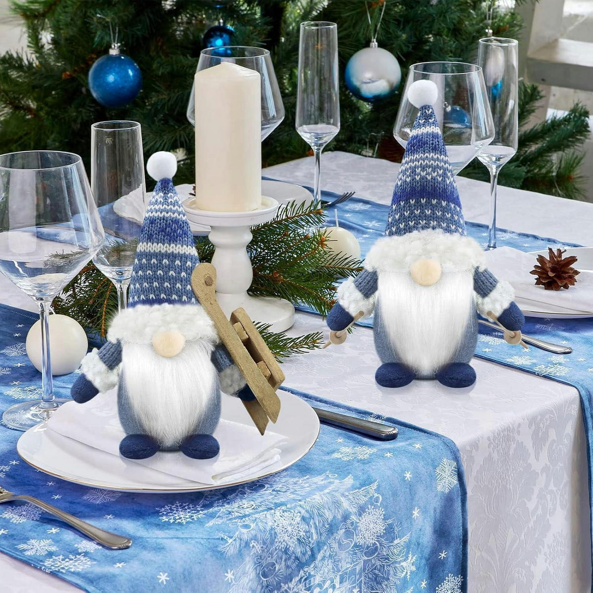 WEIHNACHTSWICHTEL 3er Set Blau Fell - Multicolor, Fell (8.9/3.8/14cm)