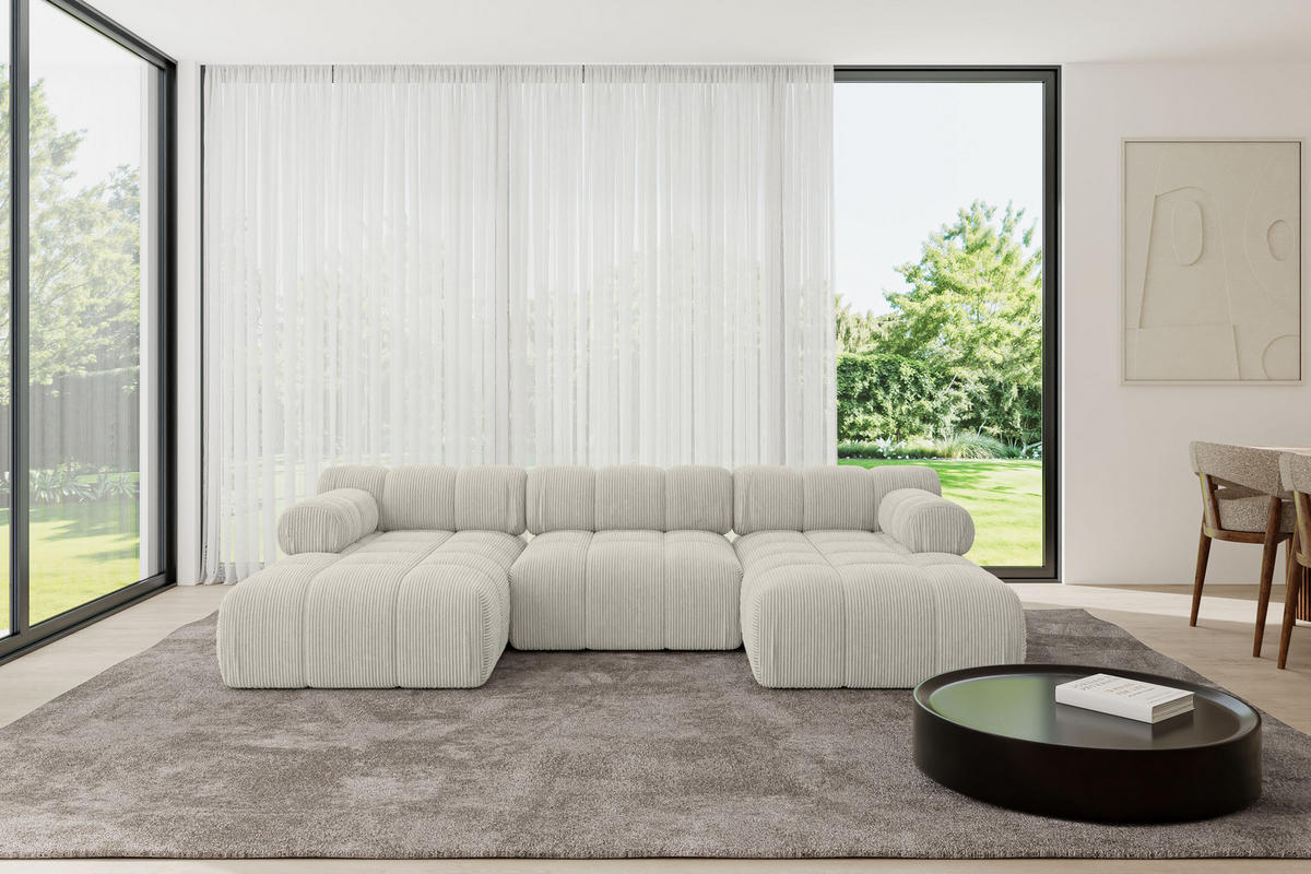 WOHNLANDSCHAFT modulares Sofa Tesso-U1 - 285x160x70 cm Hellgrau Cord - Hellgrau, Holzwerkstoff/Textil (285/70/160cm) - ALTDECOR