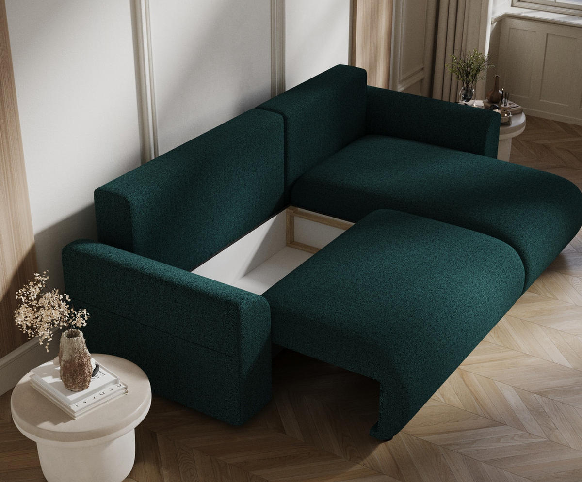 ECKSOFA MIT SCHLAFFUNKTION Bodega Grün Webstoff - Schwarz/Grün, Holz/Holzwerkstoff (235/138cm) - Maison de Reve