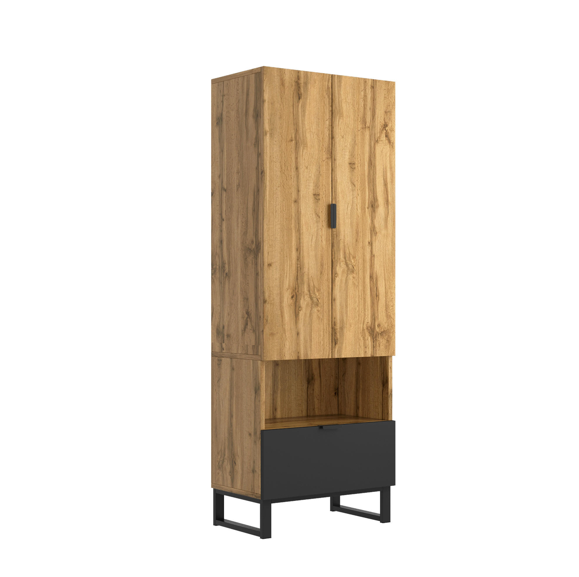 GARDEROBENSCHRANK 65/38/180 cm aus Spanplatte mit Kleiderstange und Schublade Natur/Schwarz - Naturfarben, Holzwerkstoff (38/65/180cm) - Modenvie