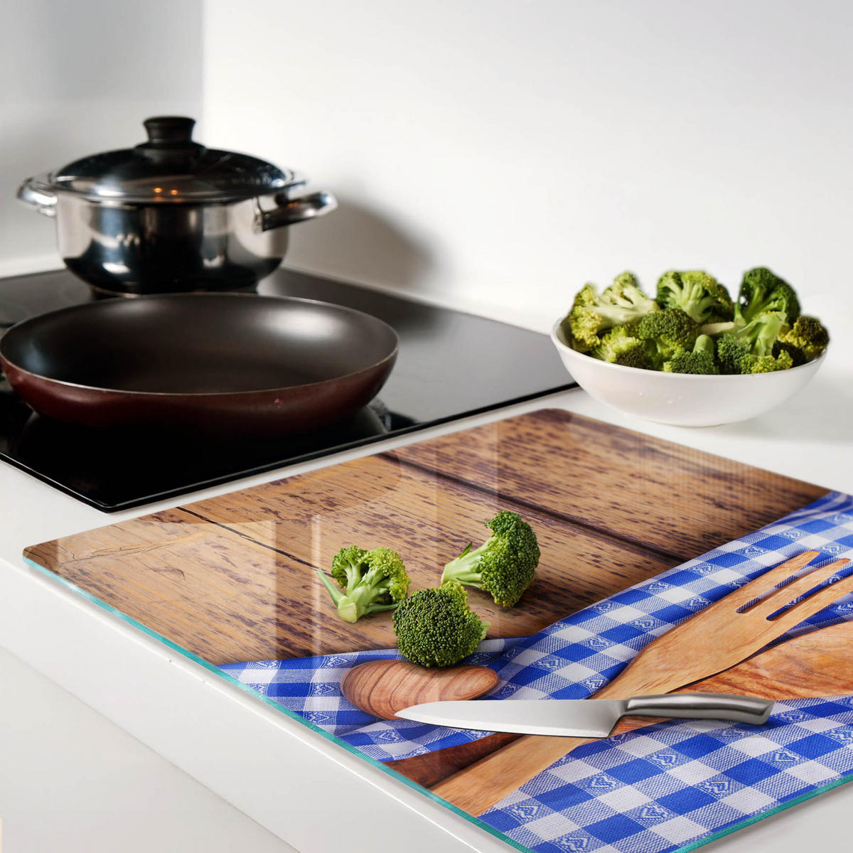 GLASPLATTE 60x52 cm Holzbesteck - Blau, Glas (60/0.4/52cm) - TULUP
