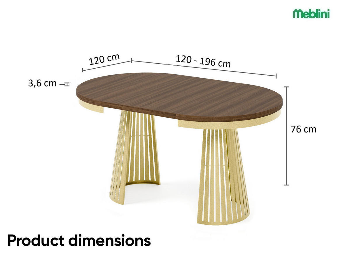 ESSTISCH Cone Bis - Goldfarben/Haselnussfarben, Holzwerkstoff/Metall (120/120/76cm) - Meblini