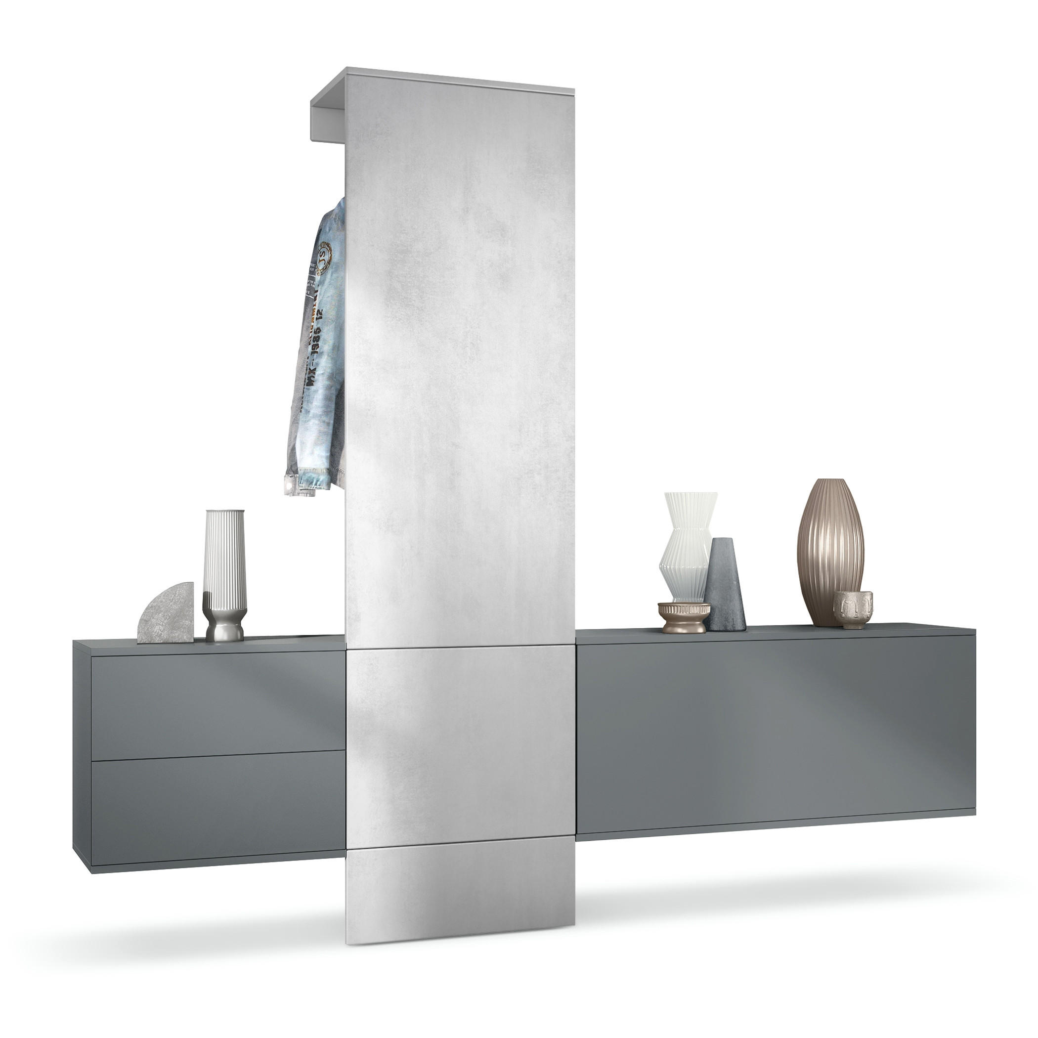 GARDEROBE Carlton Paneel in Beton Oxid Optik - Hellgrau, Holzwerkstoff (209/193/35cm) - Vladon