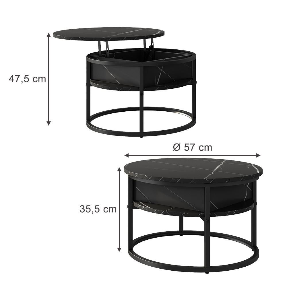 COUCHTISCH Marlo Schwarz/Marmor-Weiß 57 x 57 cm - Schwarz/Weiß, Holzwerkstoff (57/57/47.5cm) - Vicco