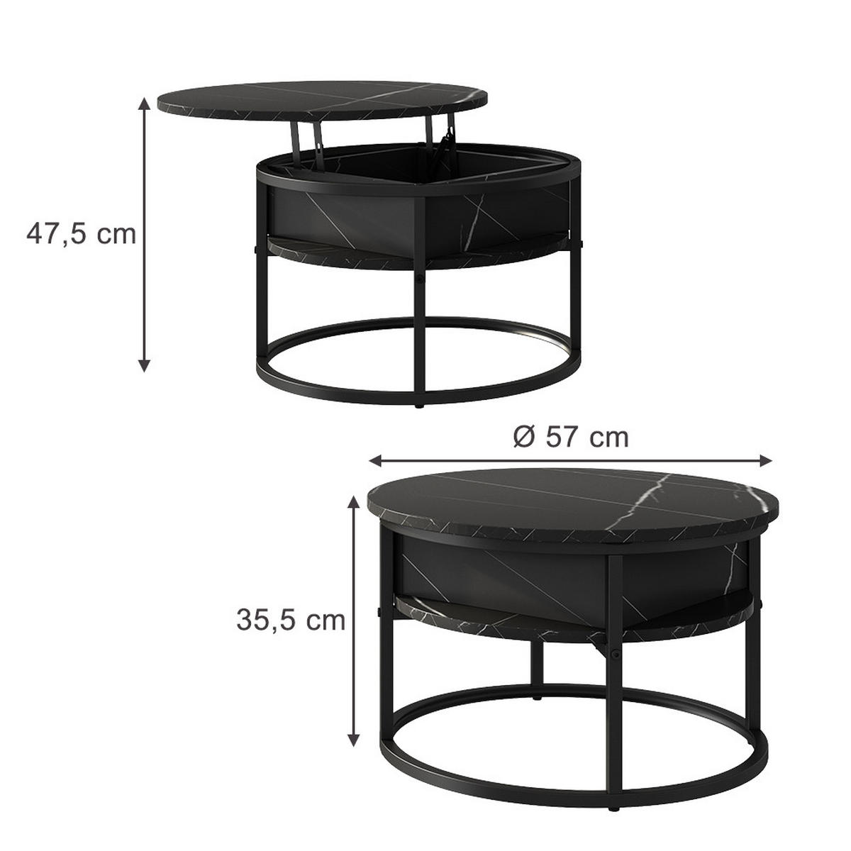 COUCHTISCH Marlo Schwarz/Marmor-Weiß 57 x 57 cm - Schwarz/Weiß, Holzwerkstoff (57/57/47.5cm) - Vicco